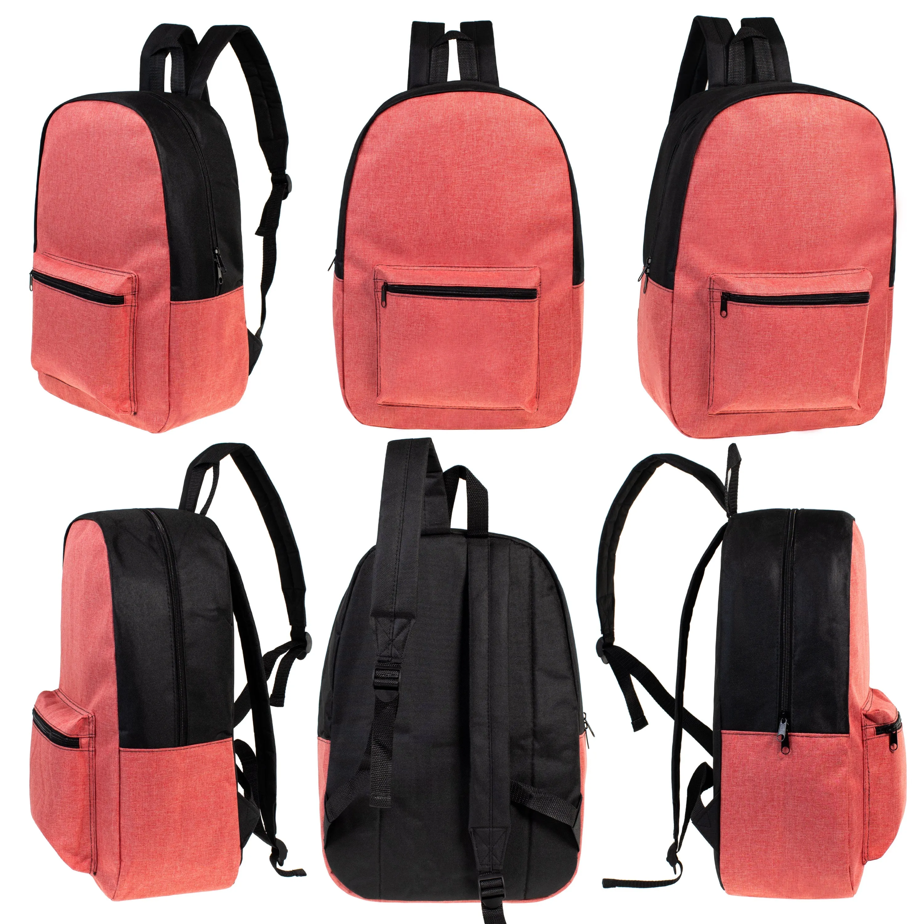 12 Wholesale 17" Backpacks in 6 Colors w/Black Trim and 12 Bulk School Supply Kits of Your Choice