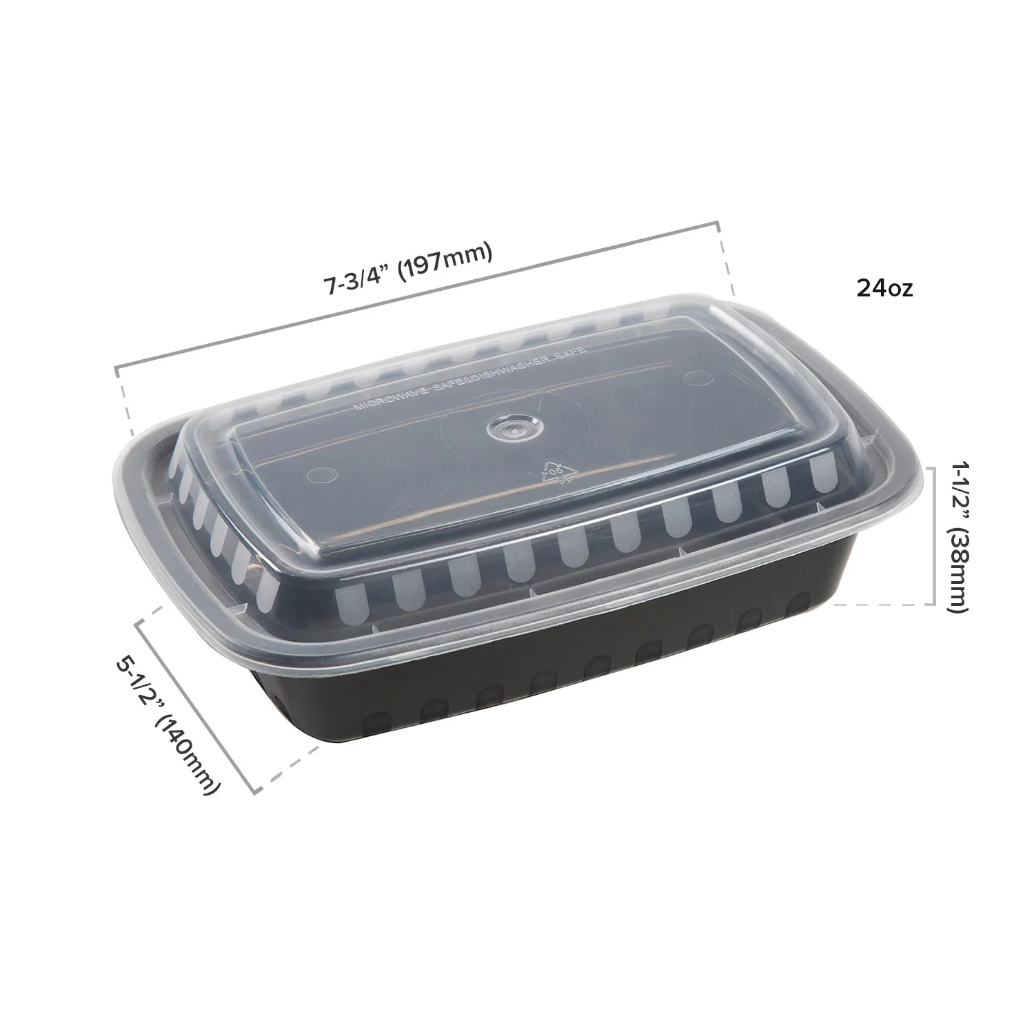 24 oz. Rectangular Black Containers and Lids, Case of 150 or Pallet (40 Cases)