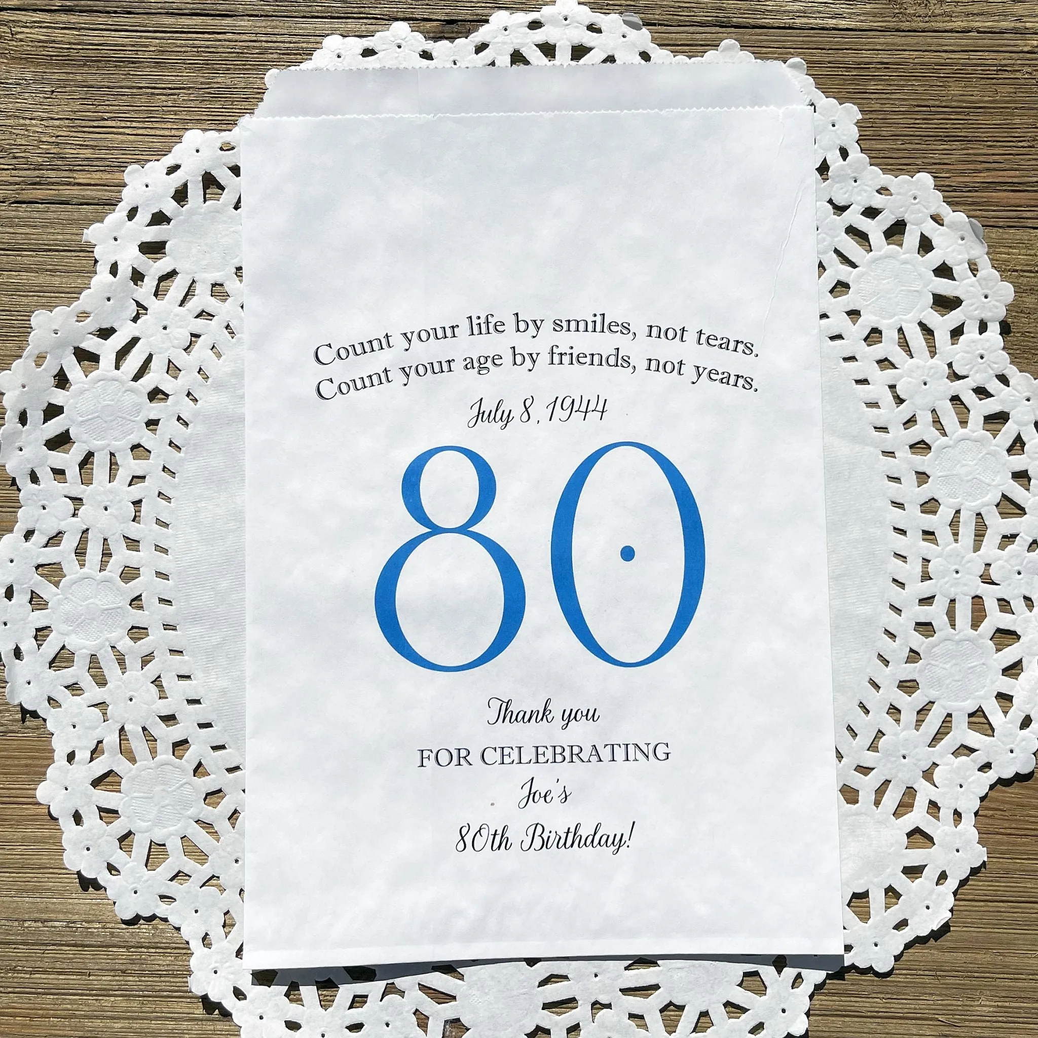 80th Birthday Favor Bags