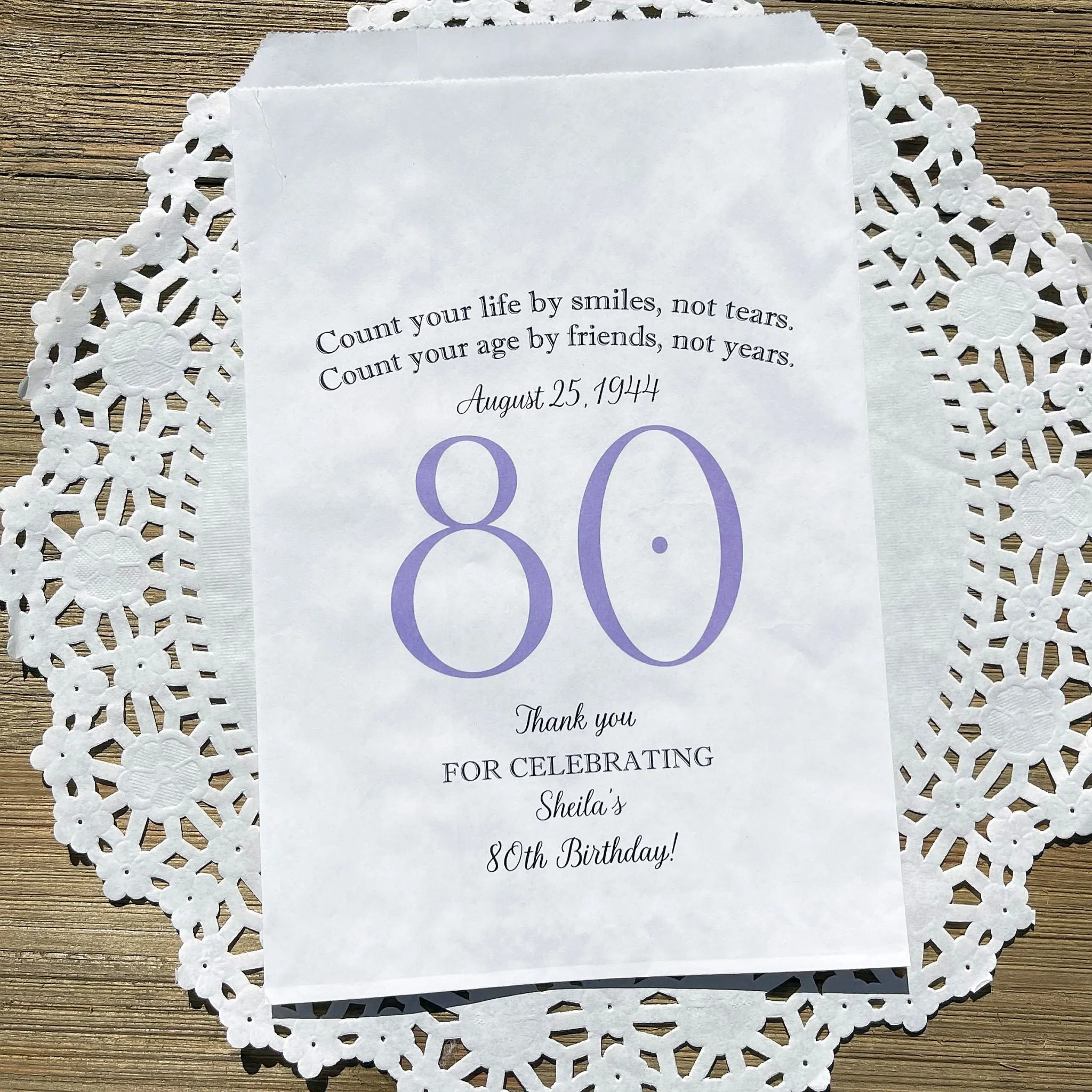 80th Birthday Favor Bags