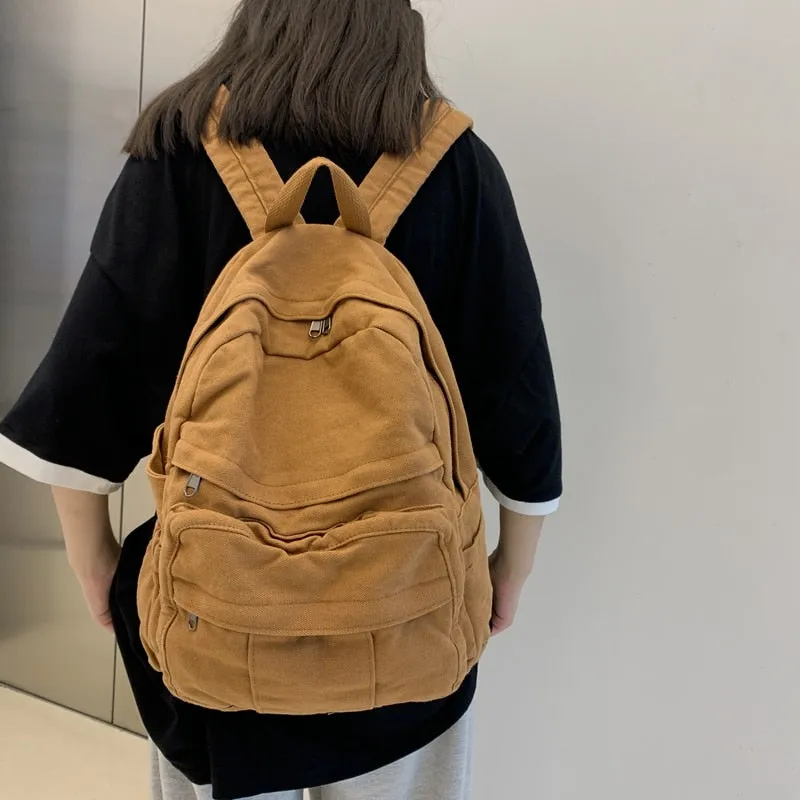 Back To School Student Shoulders Large Capacity Khaki Backpack Fashion Canvas Backpacks Female College Teen Computer Bag mochila