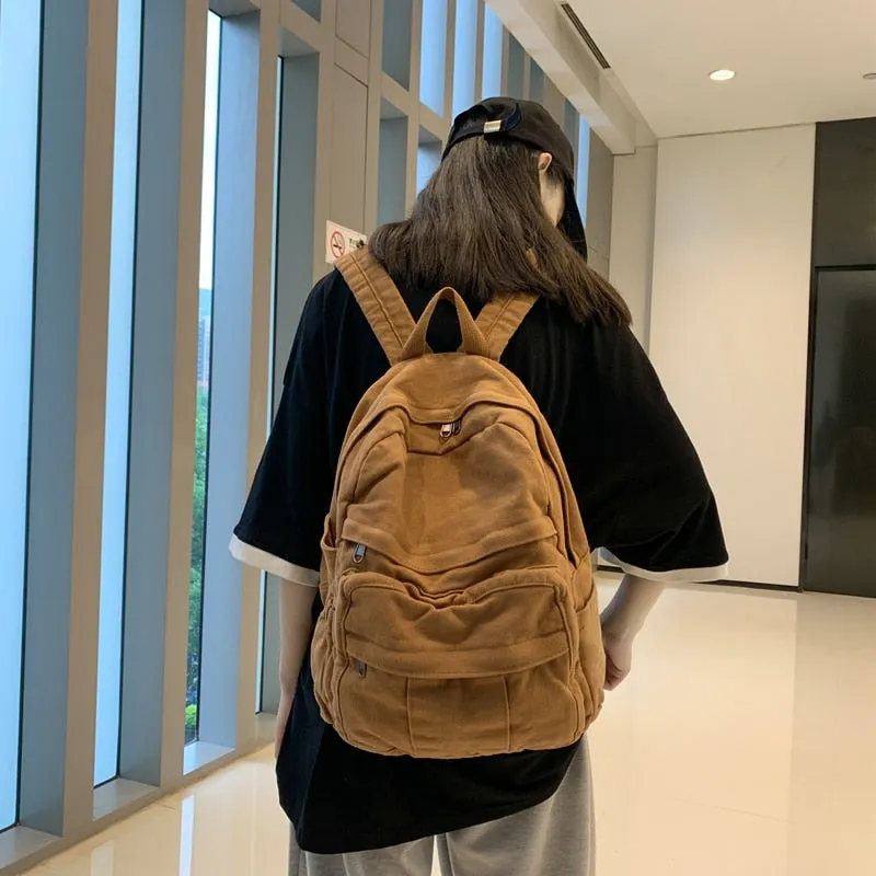 Back To School Student Shoulders Large Capacity Khaki Backpack Fashion Canvas Backpacks Female College Teen Computer Bag mochila