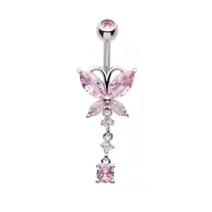 Belly Ring - Butterfly - Pink