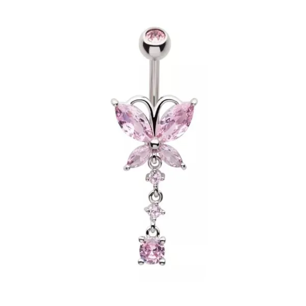 Belly Ring - Butterfly - Pink