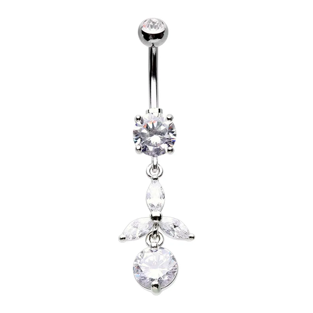 Belly Ring - Cubic Zirconia - Dainty Leaf