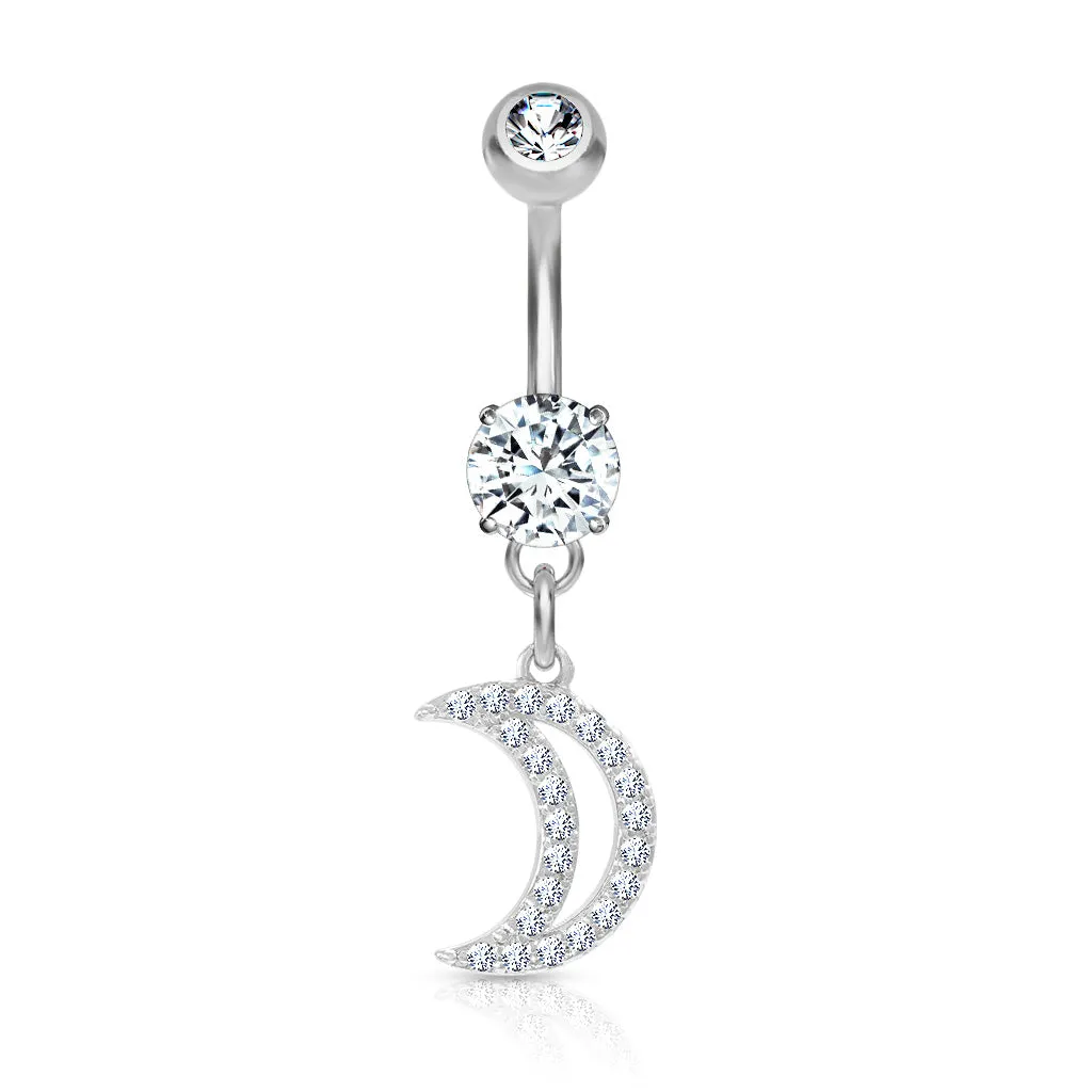 Belly Ring - Cubic Zirconia - Moon Clear