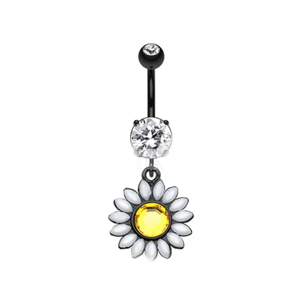 Belly Ring - Daisy Black And Yellow