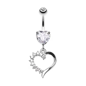 Belly Ring - Heart Cubic Zirconia Gems