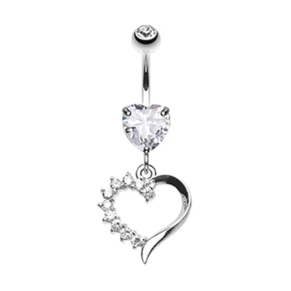 Belly Ring - Heart Cubic Zirconia Gems