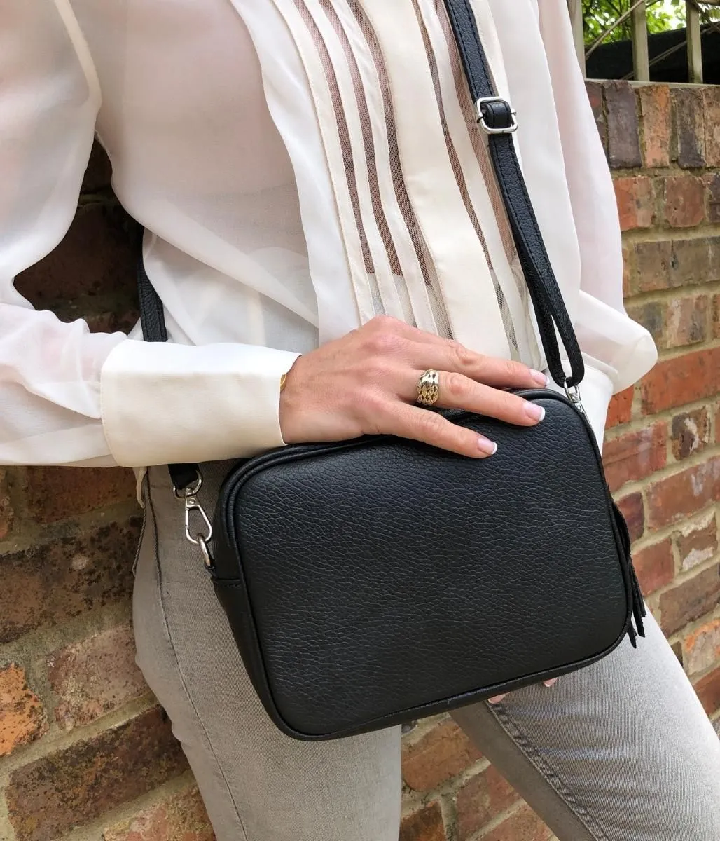 Black Leather Tassel Camera Bag