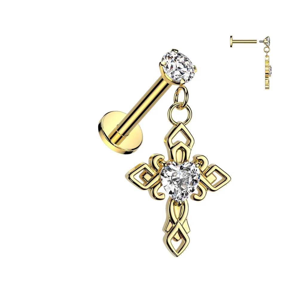 Cartilage - Cross - 16g - Gold