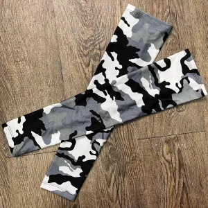 Compression Arm Sleeves in Black/Gray Camo Print Spandex