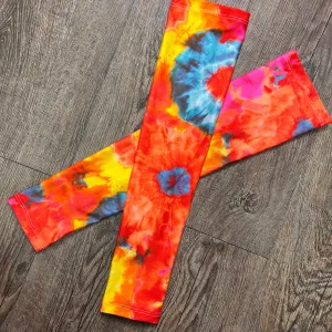 Compression Arm Sleeves in Orange Tie Dyed Print Spandex