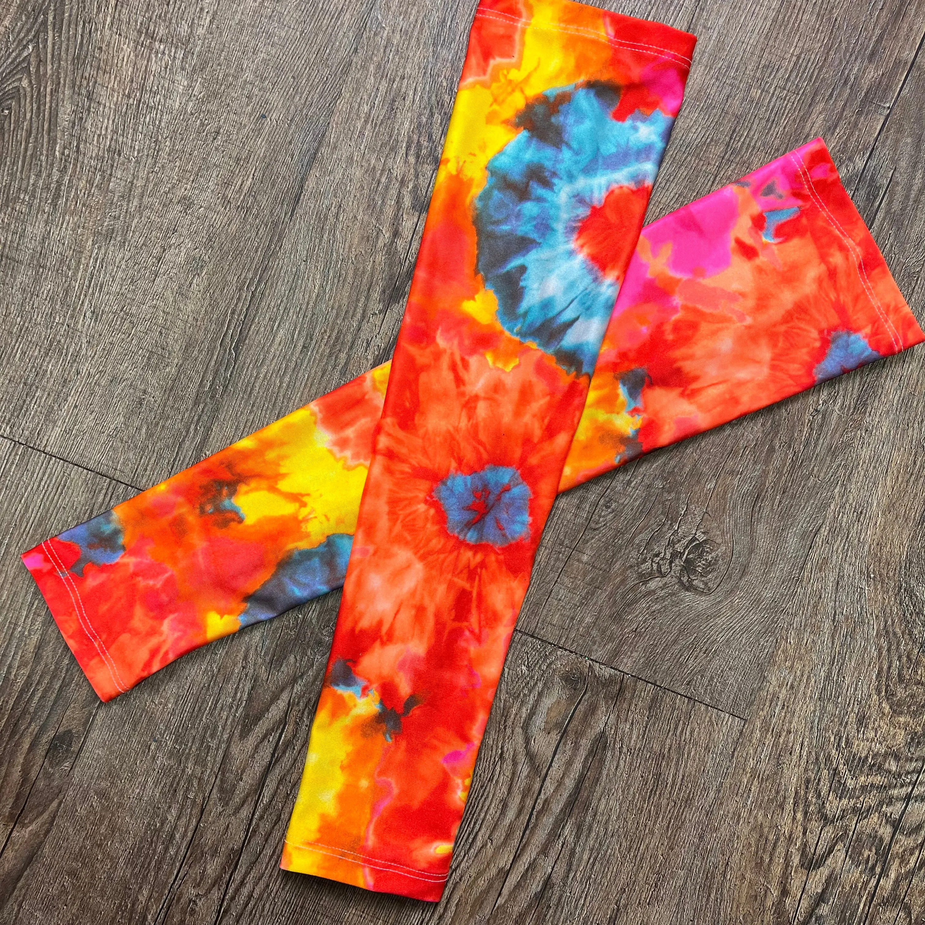 Compression Arm Sleeves in Orange Tie Dyed Print Spandex