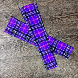 Compression Arm Sleeves in Purple Plaid Print Spandex