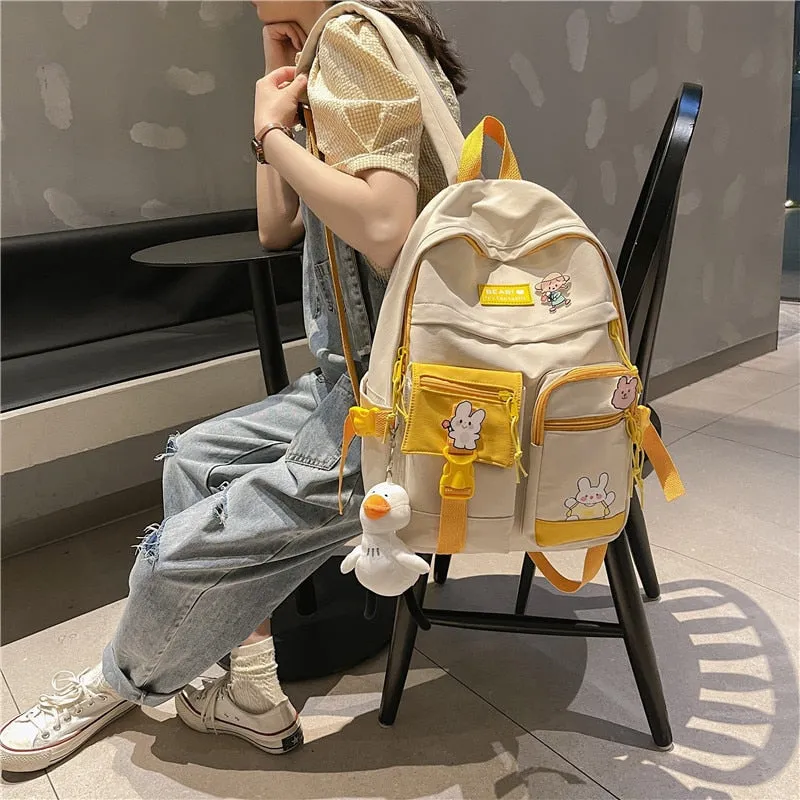 deanwangkt Badge Buckle Backpack Women Waterproof Color Patchwork Backpacks Teenage Girl School Bag Fancy High Capacity Student Book Bag