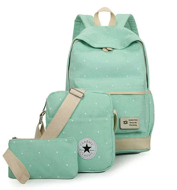 fresh Canvas Women Backpack big girl student book bag with purse laptop 3pcs set bag high quality ladies school bag for teenager