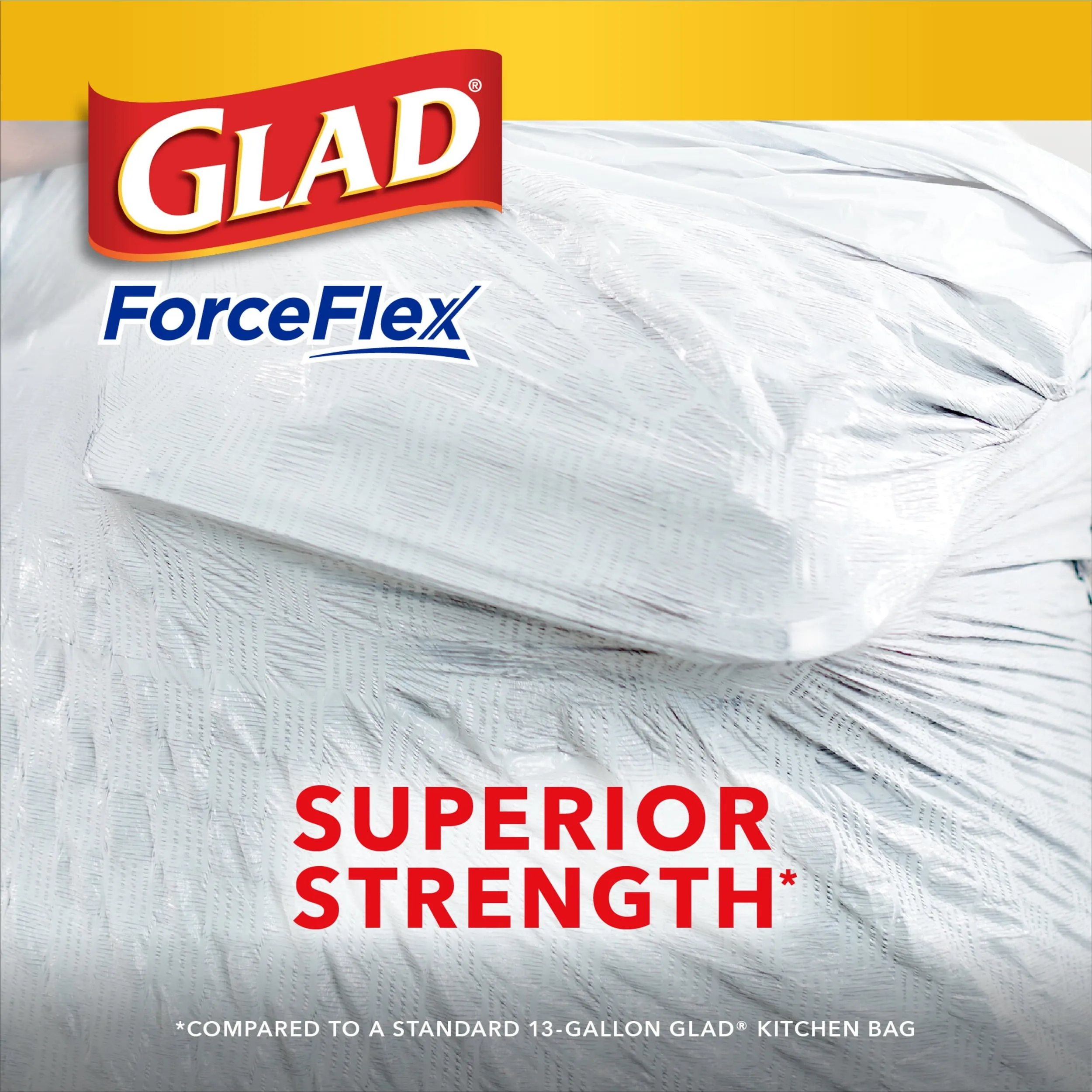 Glad ForceFlex 13 Gallon Tall Kitchen Trash Bags, Unscented, 120 Bags