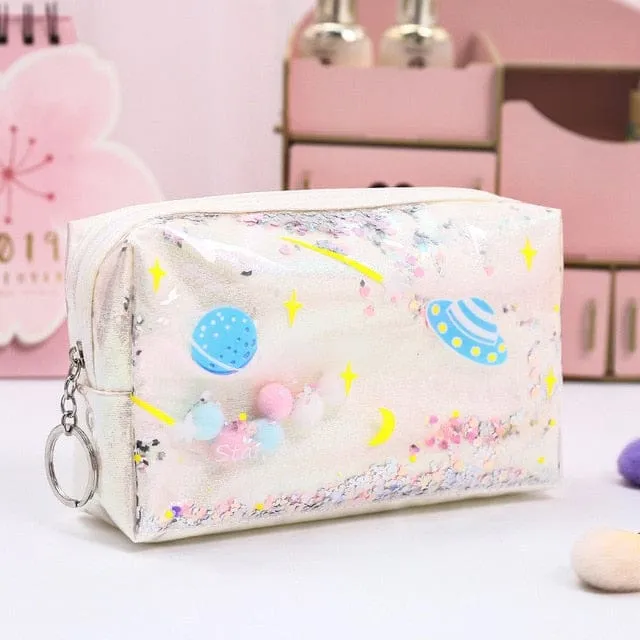 Kawaii Space Glitter Pencil case