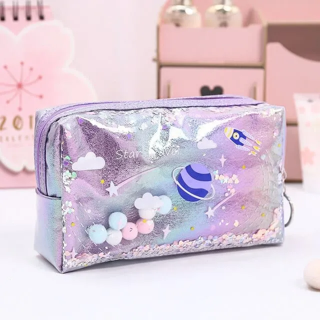 Kawaii Space Glitter Pencil case