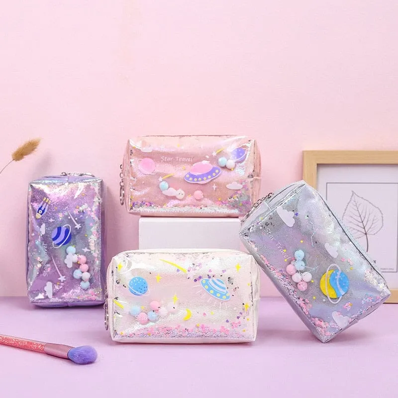 Kawaii Space Glitter Pencil case