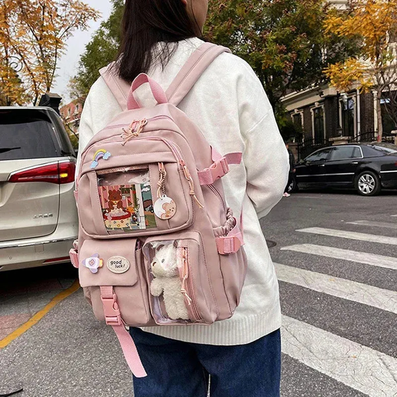 KIylethomasw Women Backpacks Waterproof Multi-Pocket Git Nylon School Backpack Student Female Girls Kawaii Laptop Book Pack Mochilas Package