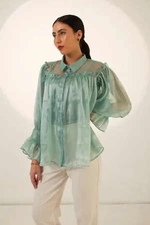 Mint Green Organza Full sleeves Party Top