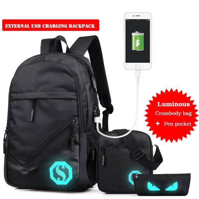 New Design USB Charging Men's Backpacks Male Casual Travel Luminous Mochila Teenagers Women Student School Bags Laptop Backpack