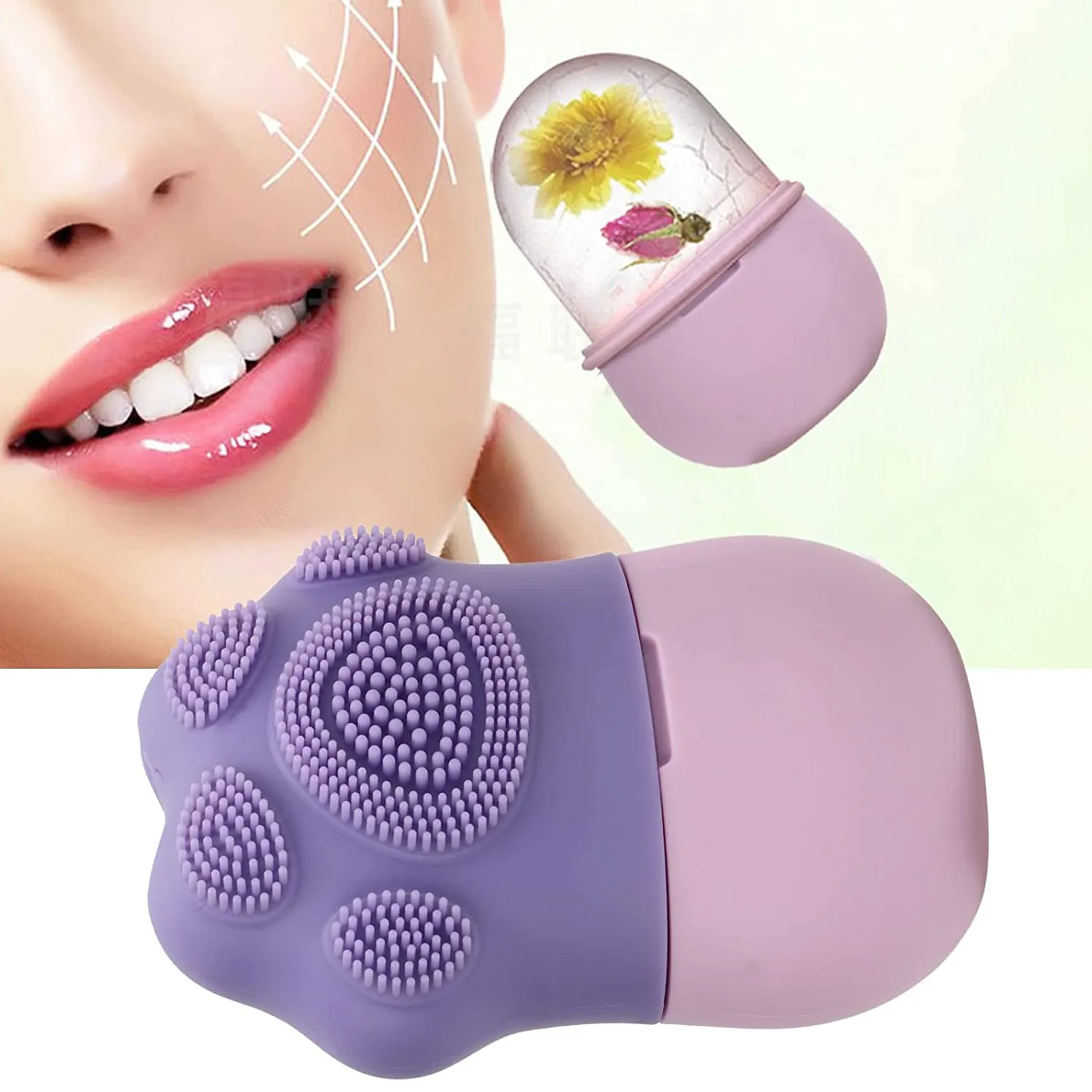 Non Slip Silicone Face Ice Cubes Easy Grip New Unique Shape ice Roller Base Reusable for Beauty  ( 1 pc )