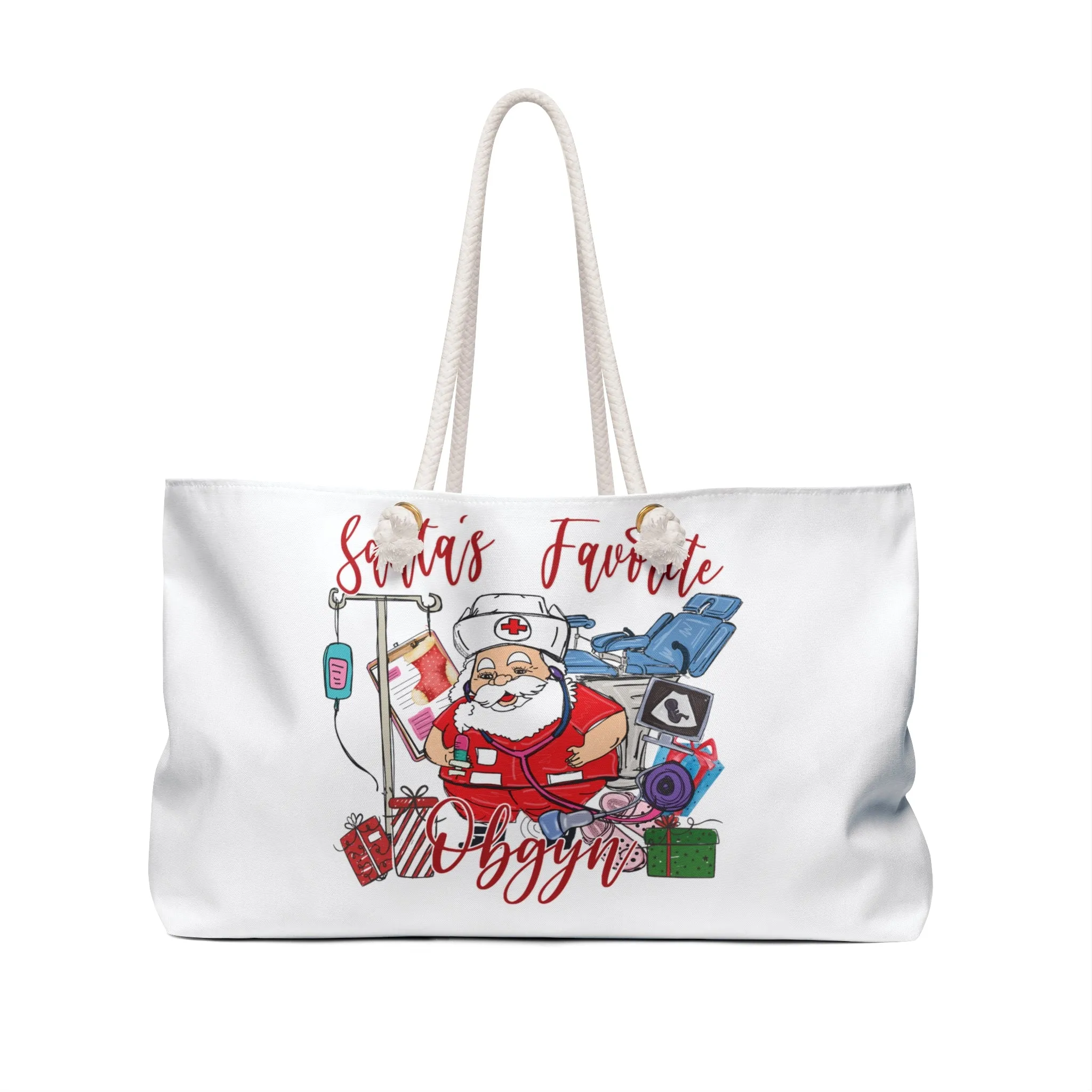 Personalised/Non-Personalised Weekender Bag, Santa's Favorite Obygn, Large Weekender Bag, Beach Bag, Book Bag