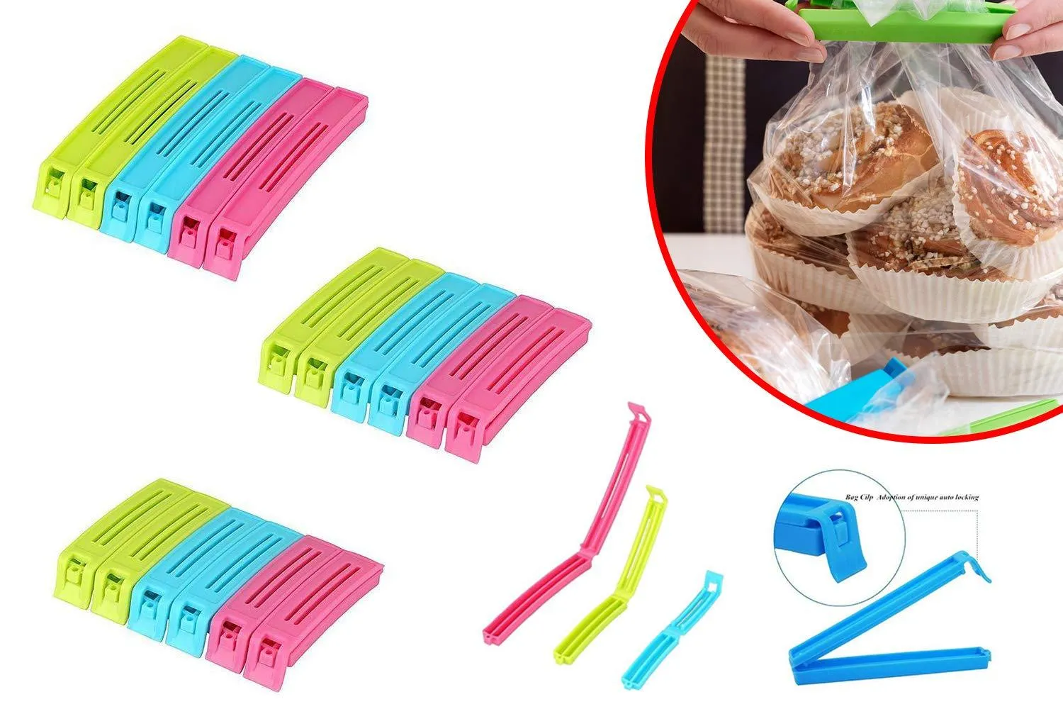 Plastic Snack Bag Clip Sealer Set (18 Pcs, Multicolour)