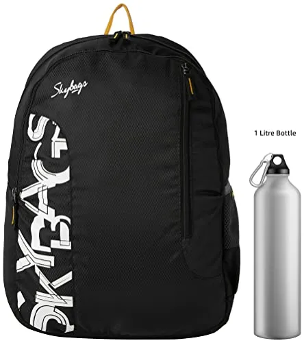 Skybags Casual Backpack 28L, 2 Main Compartments, Bottle Pocket, Front Pocket, Padded Shoulder Straps | Black | Brat