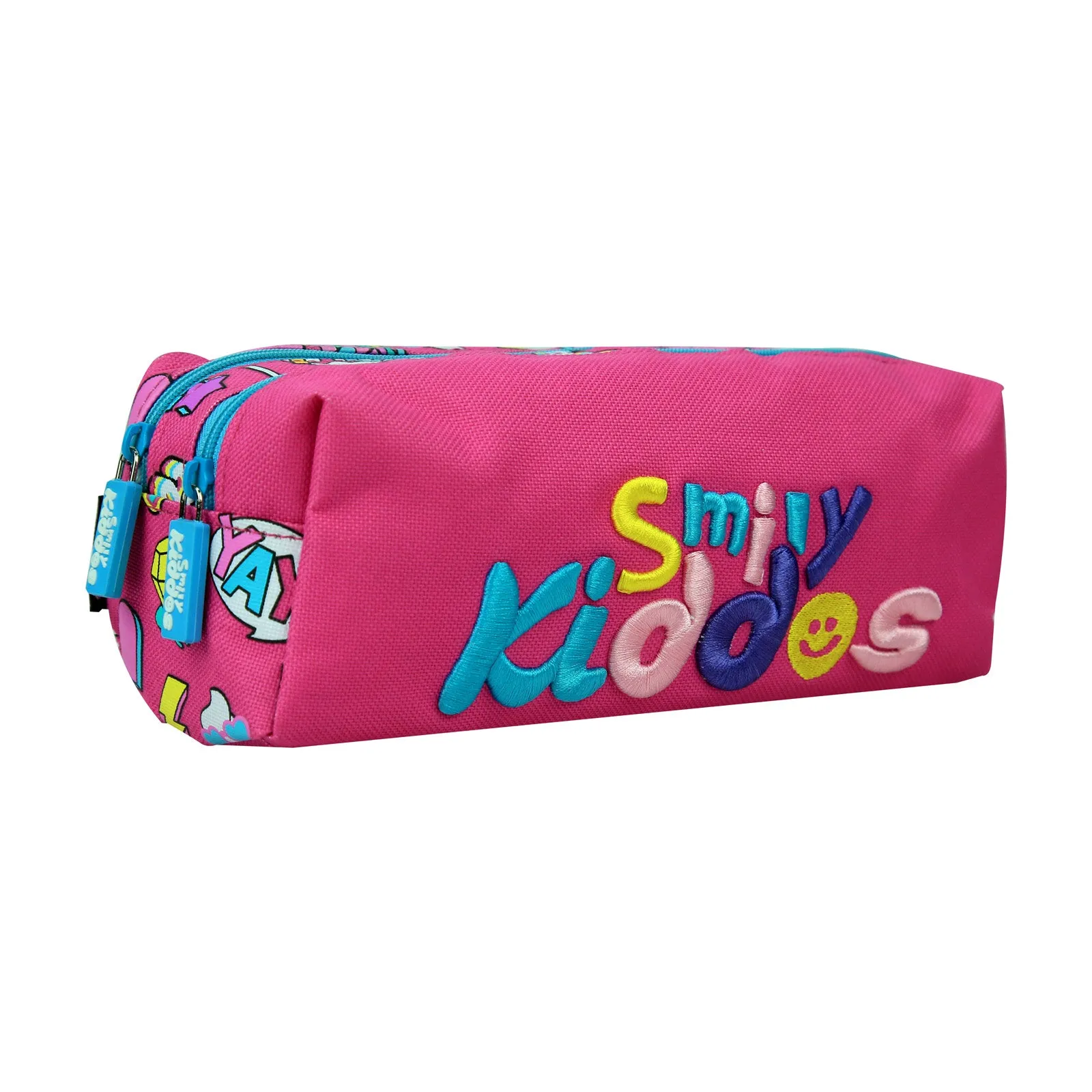 Smily Twin Zipper Pencil Pouch Pink