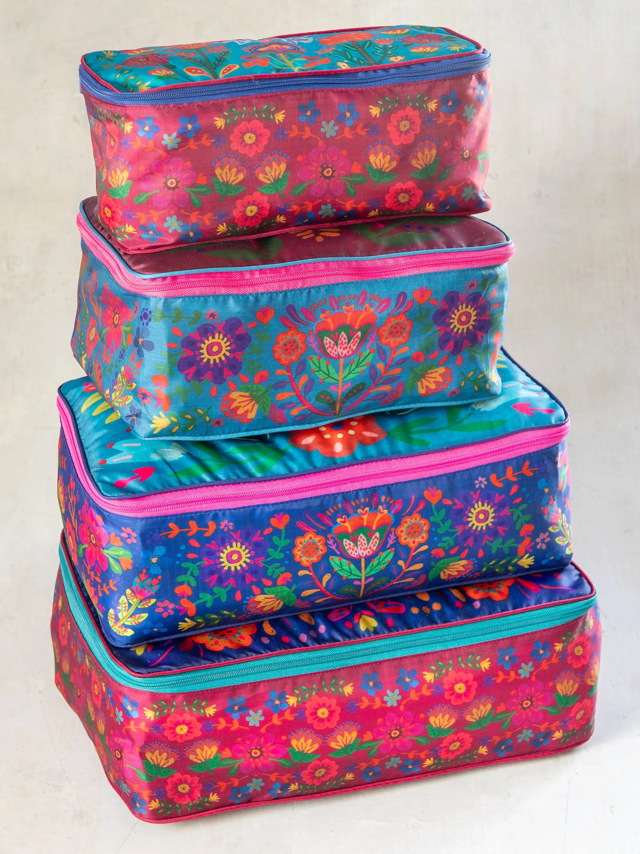 Travel Packing Cubes, Set of 4 - Multi Folk Flower