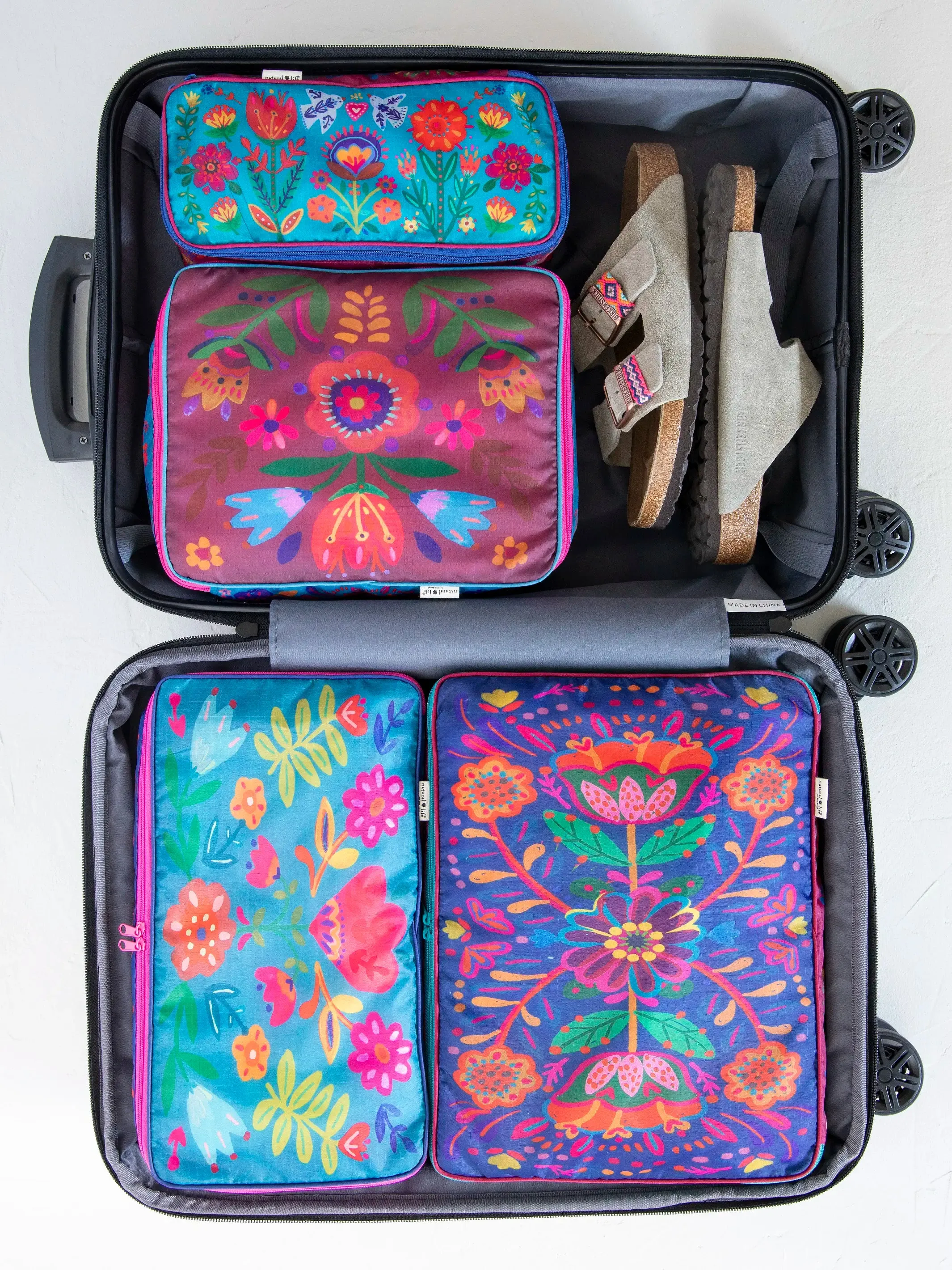 Travel Packing Cubes, Set of 4 - Multi Folk Flower