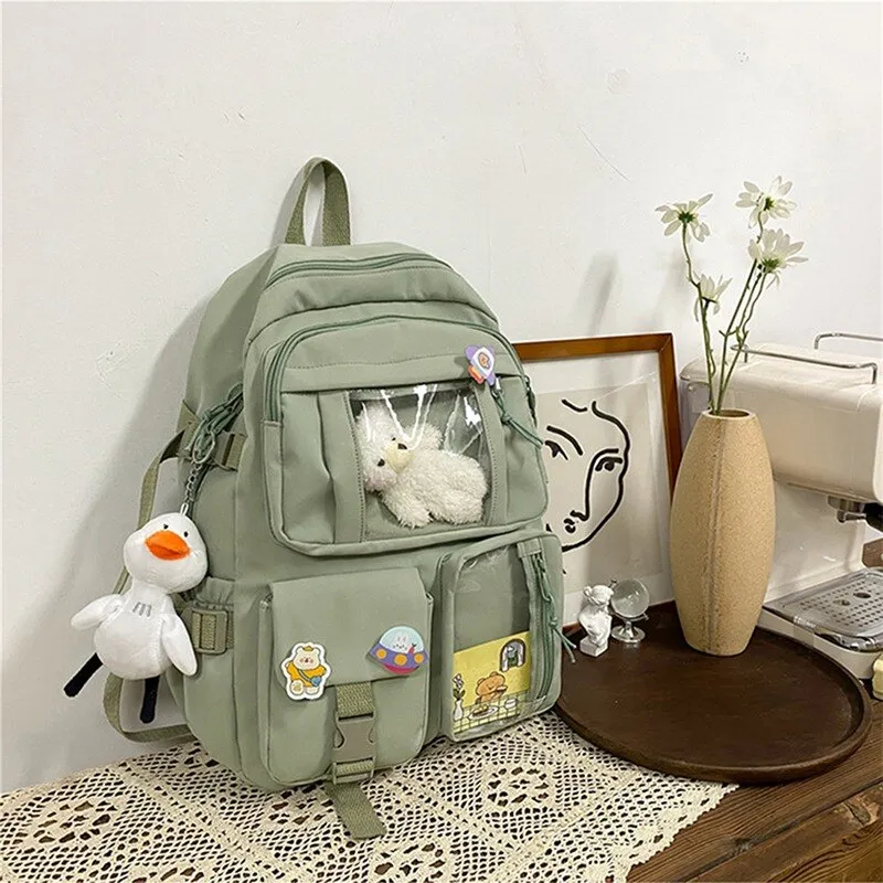 Wenkouban 2023 Buckle Badge Women's Backpack Candy Color Fashion Cute Schoolbag Shoulder Student Bag Teenage Girl College School Backpacks