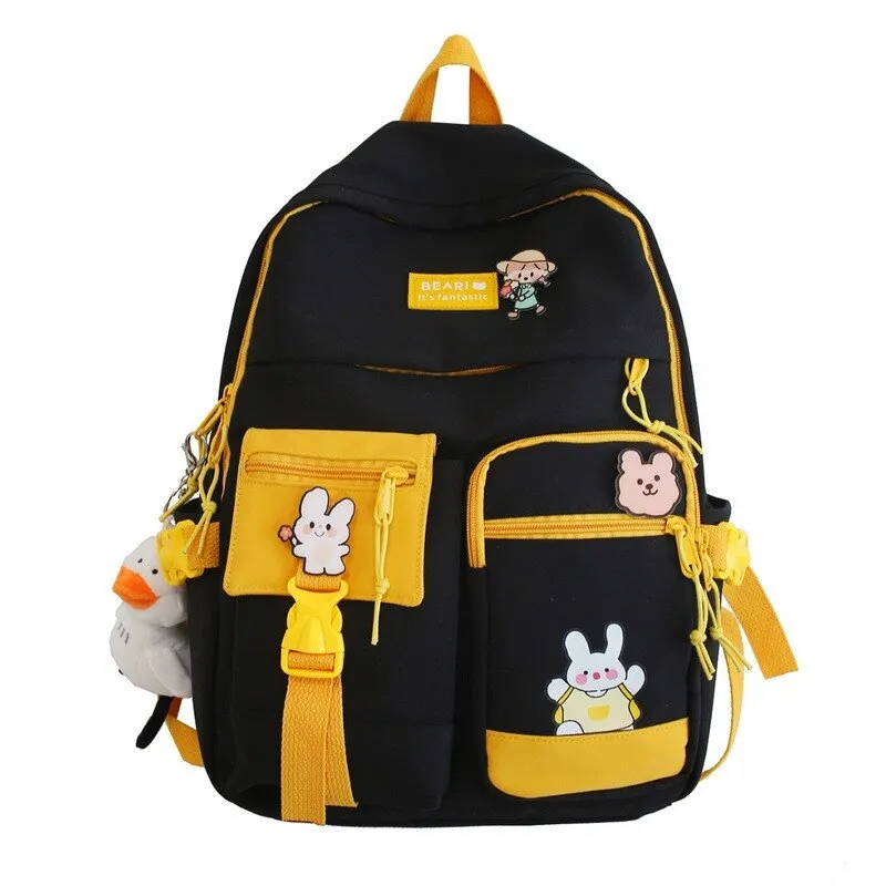 Wenkouban 2023 Buckle Badge Women's Backpack Candy Color Fashion Cute Schoolbag Shoulder Student Bag Teenage Girl College School Backpacks