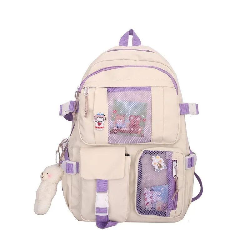 Wenkouban 2023 Buckle Badge Women's Backpack Candy Color Fashion Cute Schoolbag Shoulder Student Bag Teenage Girl College School Backpacks