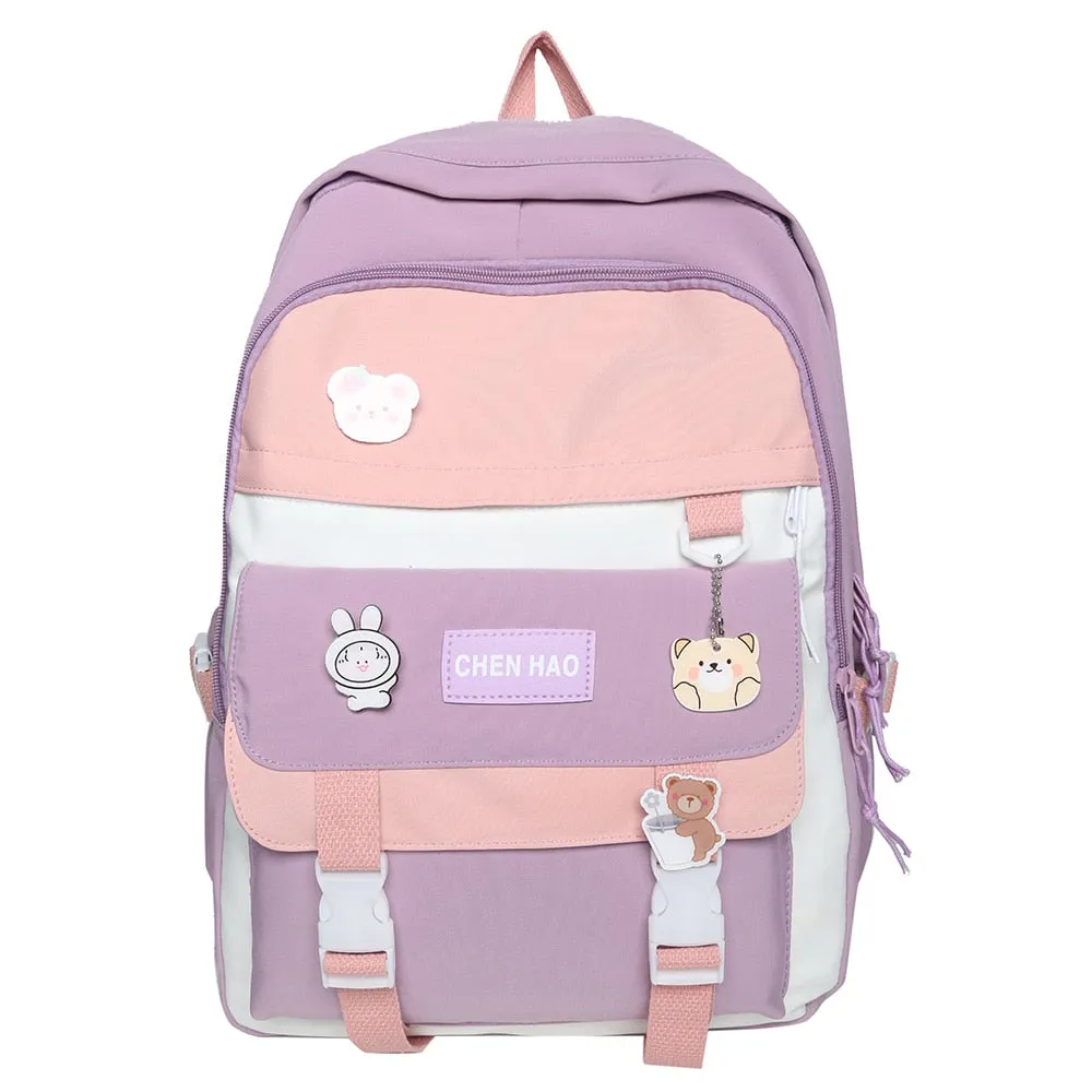 Wenkouban Girl Cute Laptop Backpack Women Badge Bag Fashion Kawaii Ladies Harajuku Travel School Bag College Student Backpacks Cool Female