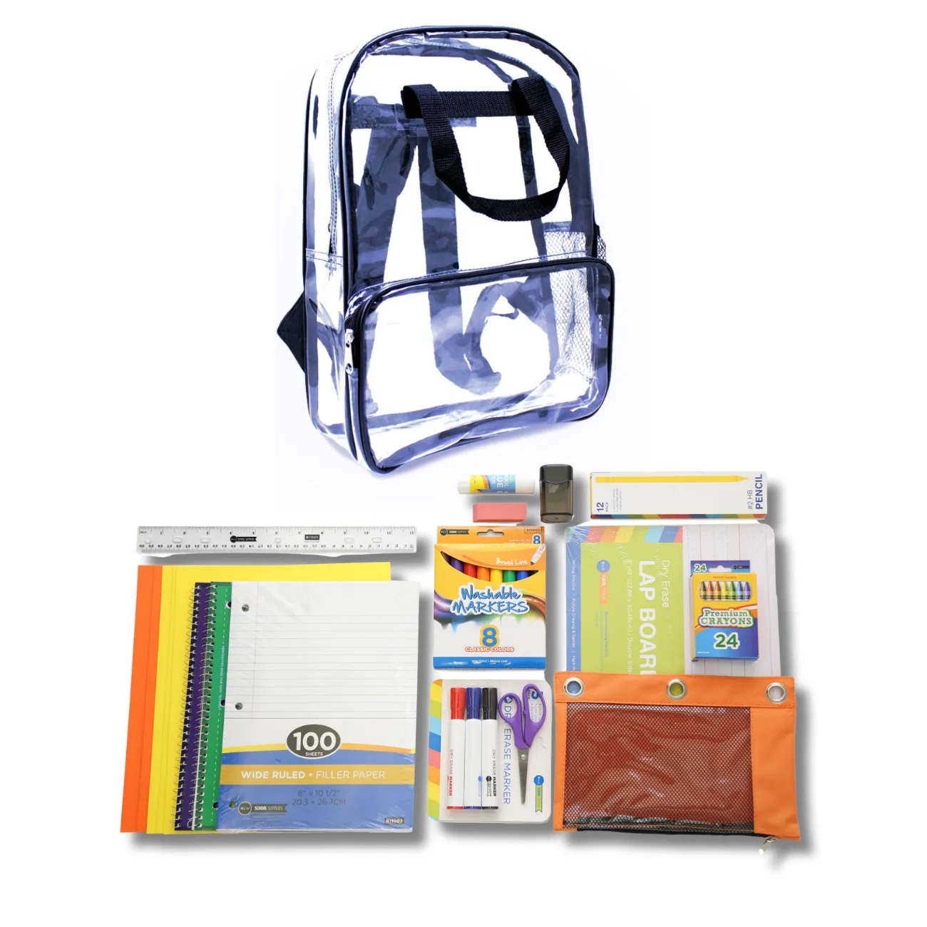 Wholesale 1st-5th Grade Deluxe Kit (62 Items per Kit) in 18" Clear Backpack