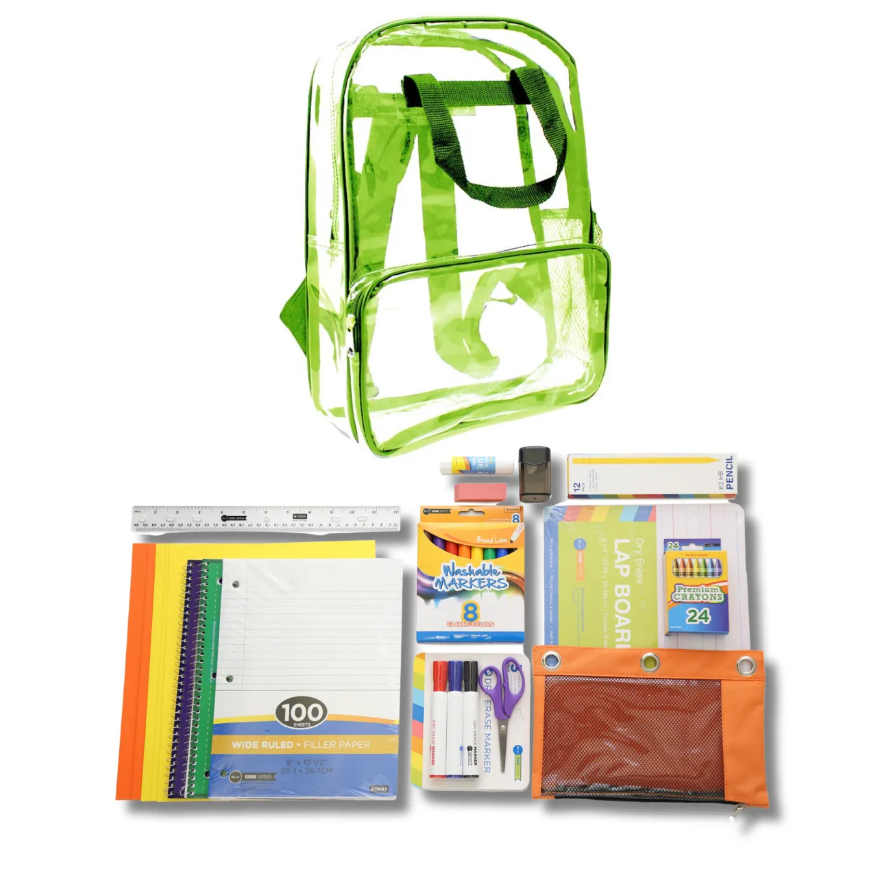 Wholesale 1st-5th Grade Deluxe Kit (62 Items per Kit) in 18" Clear Backpack