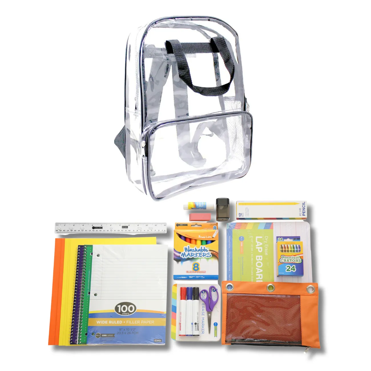 Wholesale 1st-5th Grade Deluxe Kit (62 Items per Kit) in 18" Clear Backpack